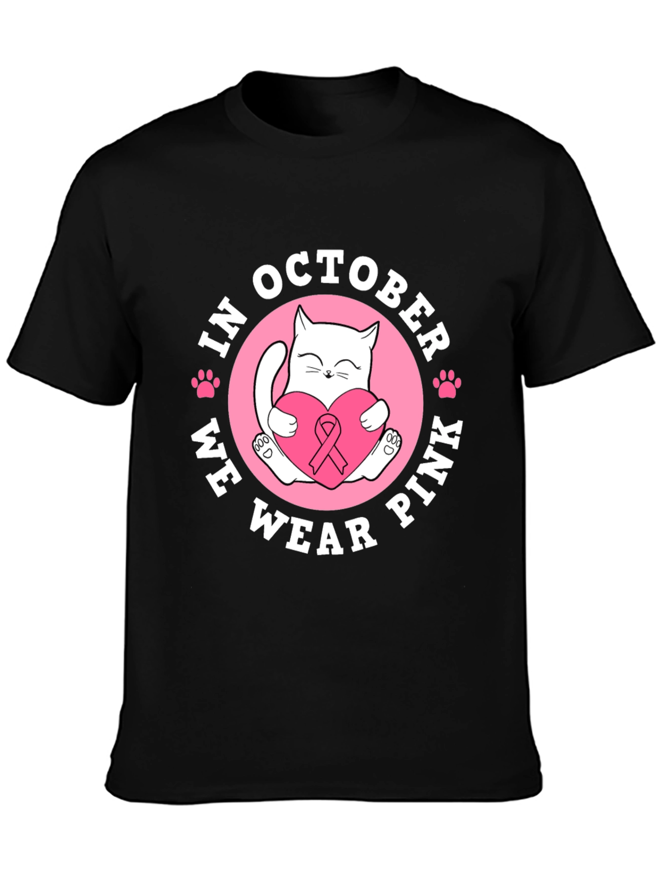 In October We Wear Pink Breast Cancer Cat T-Shirt
