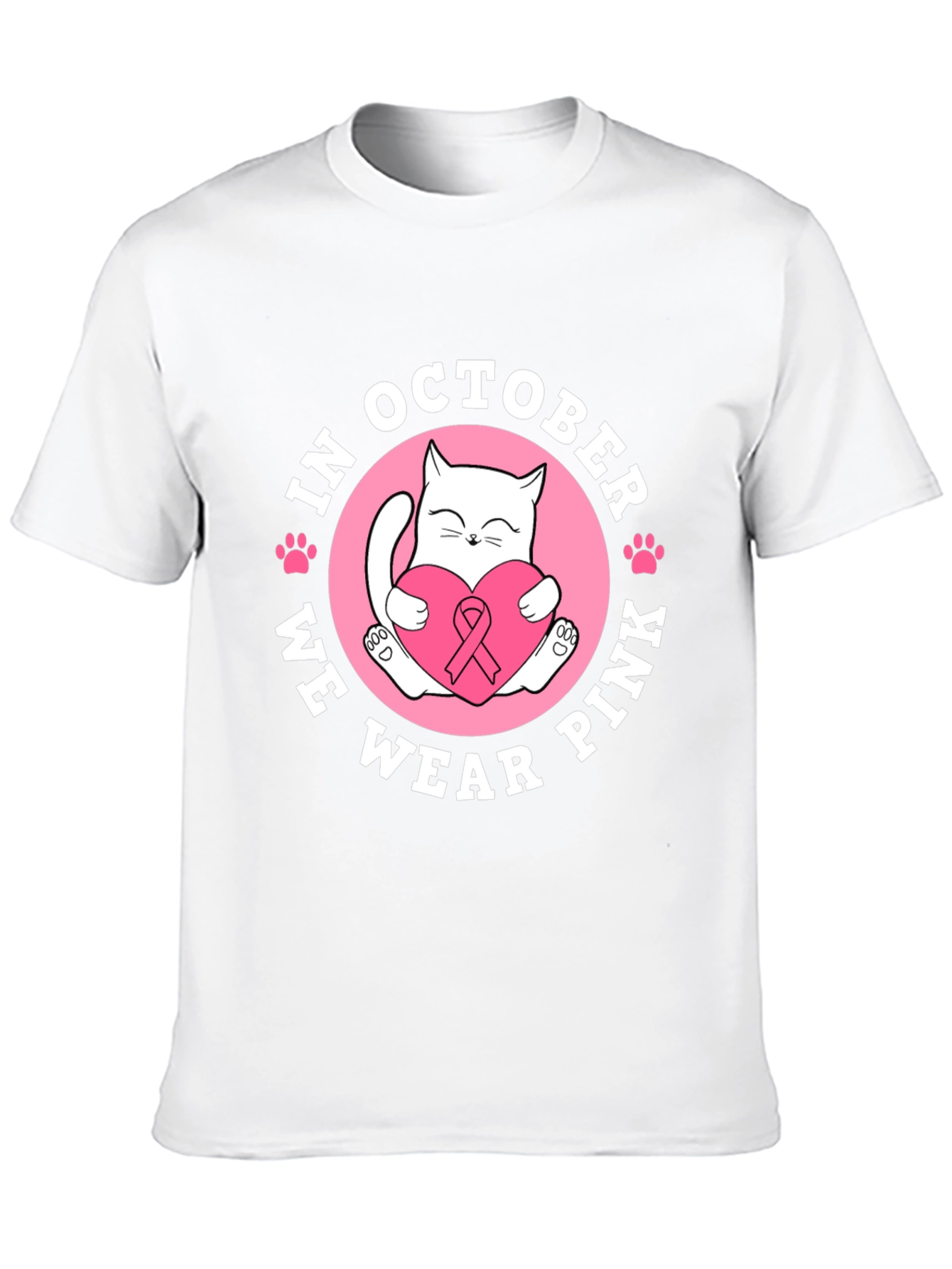 In October We Wear Pink Breast Cancer Cat T-Shirt