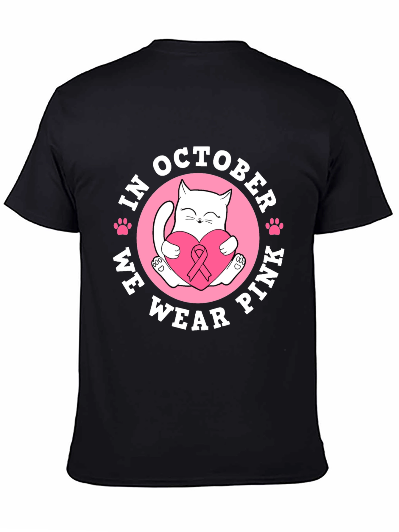 In October We Wear Pink Breast Cancer Cat T-Shirt