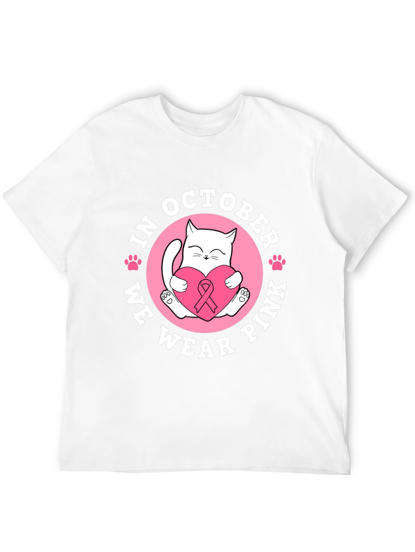 In October We Wear Pink Breast Cancer Cat T-Shirt