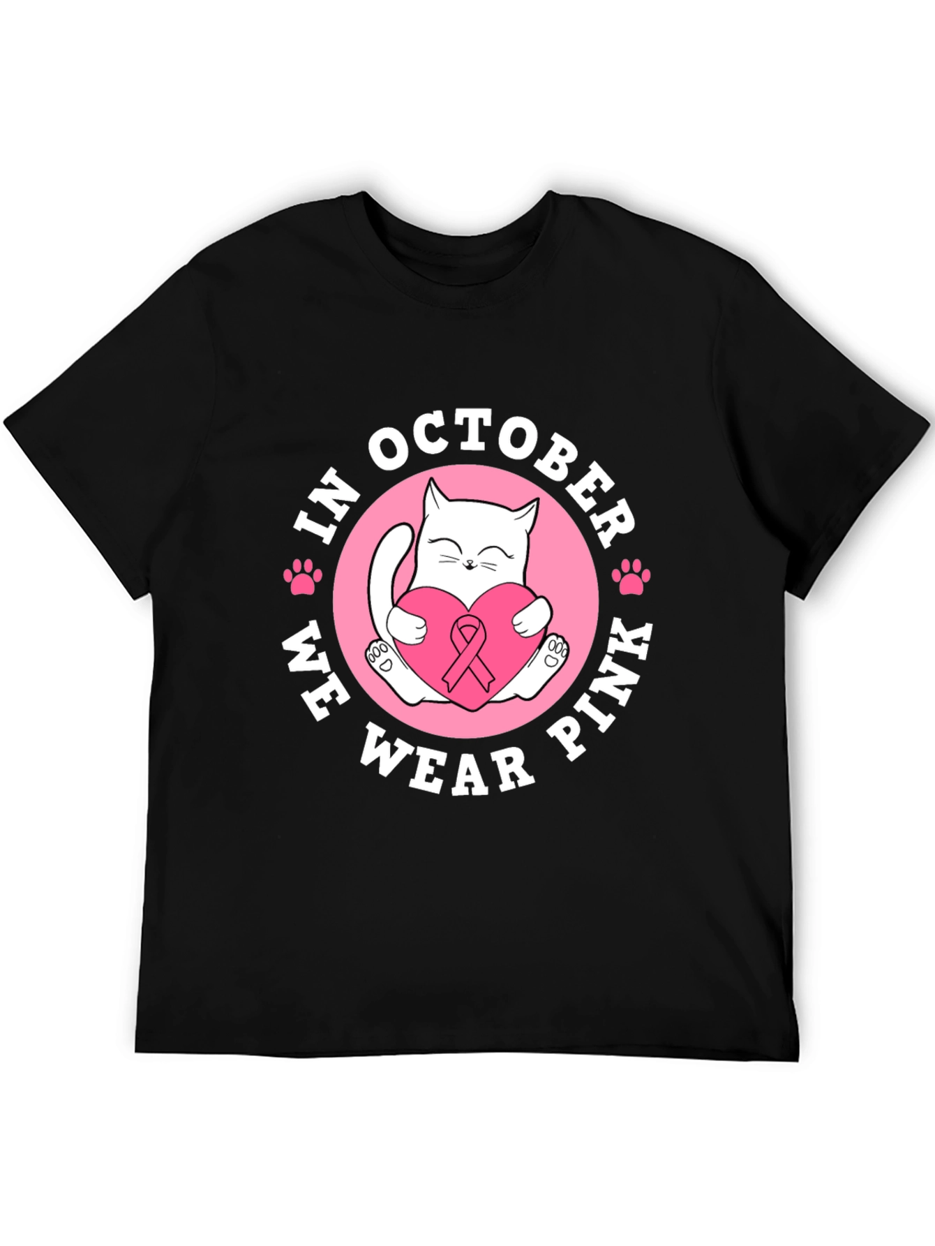 In October We Wear Pink Breast Cancer Cat T-Shirt