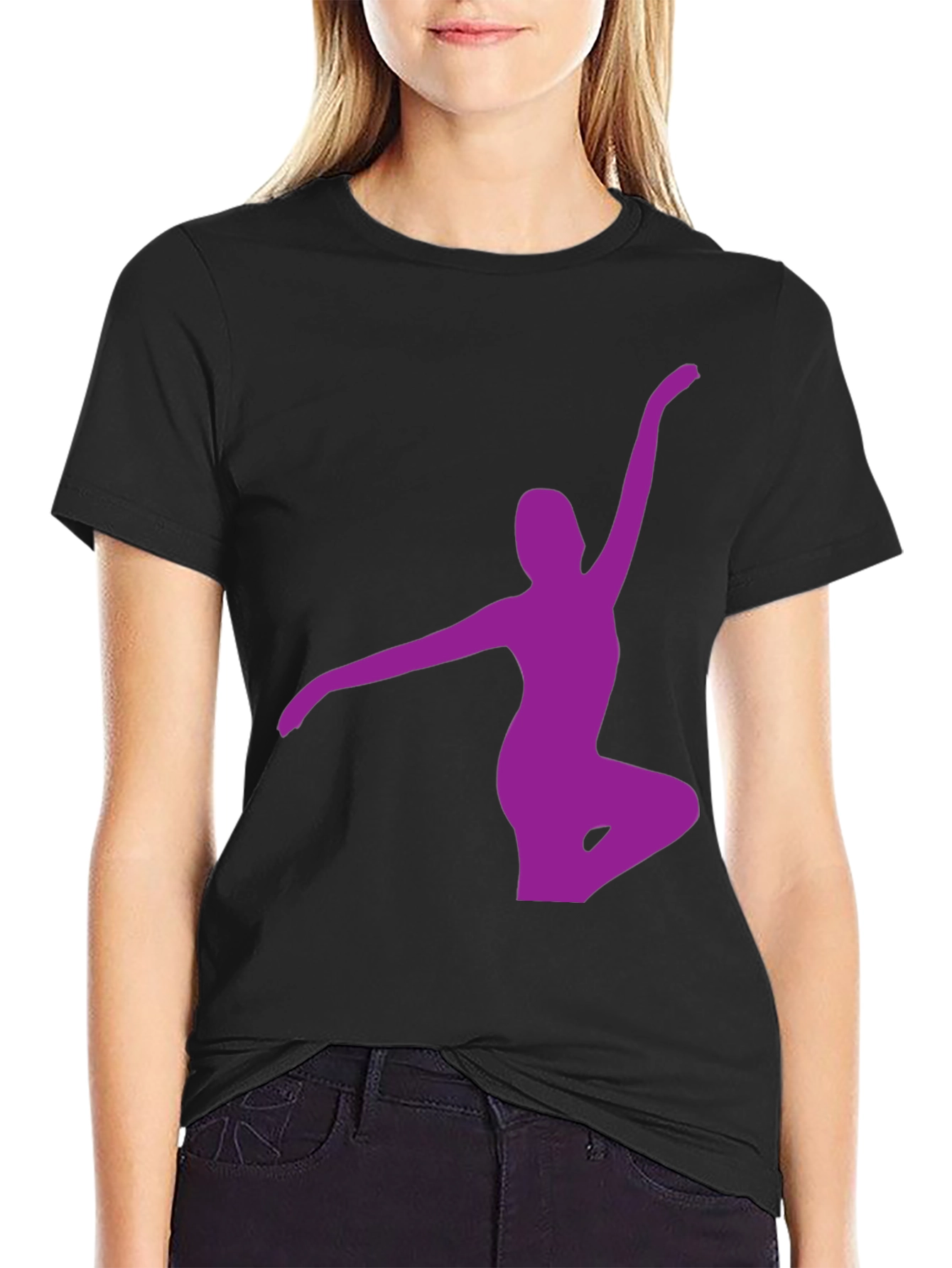 Black T-Shirt with Purple Ballerina Design