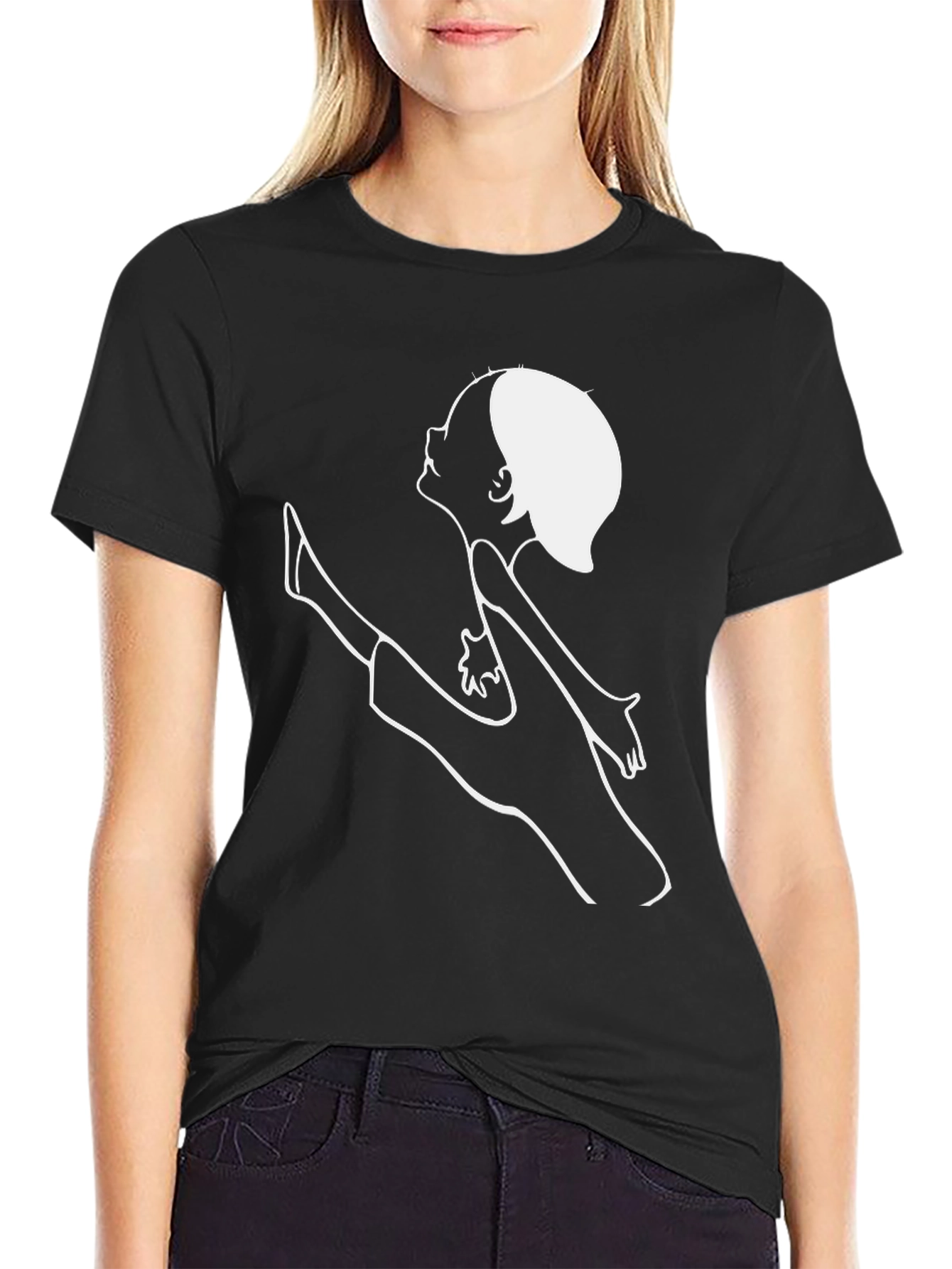 Black T-Shirt with Artistic White Line Art