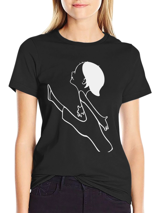Black T-Shirt with Artistic White Line Art