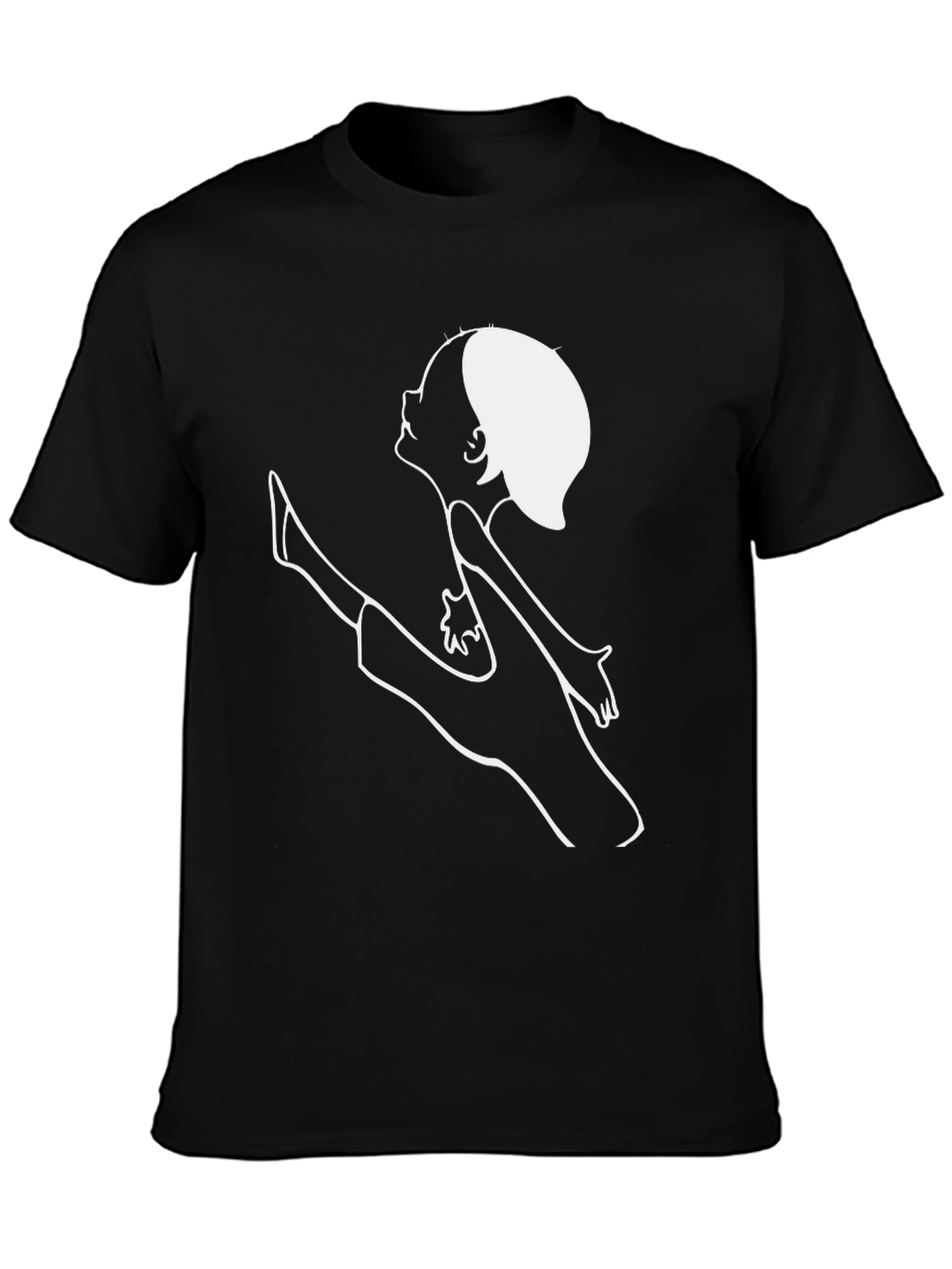 Black T-Shirt with Artistic White Line Art