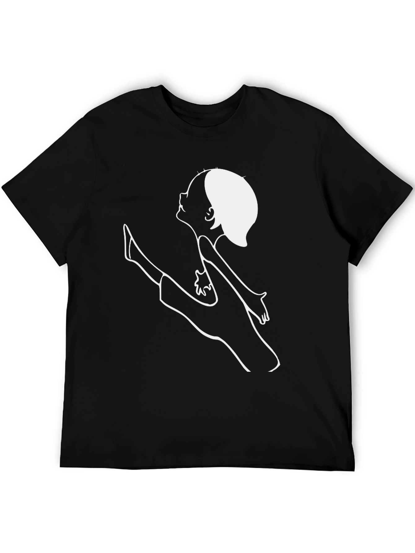 Black T-Shirt with Artistic White Line Art