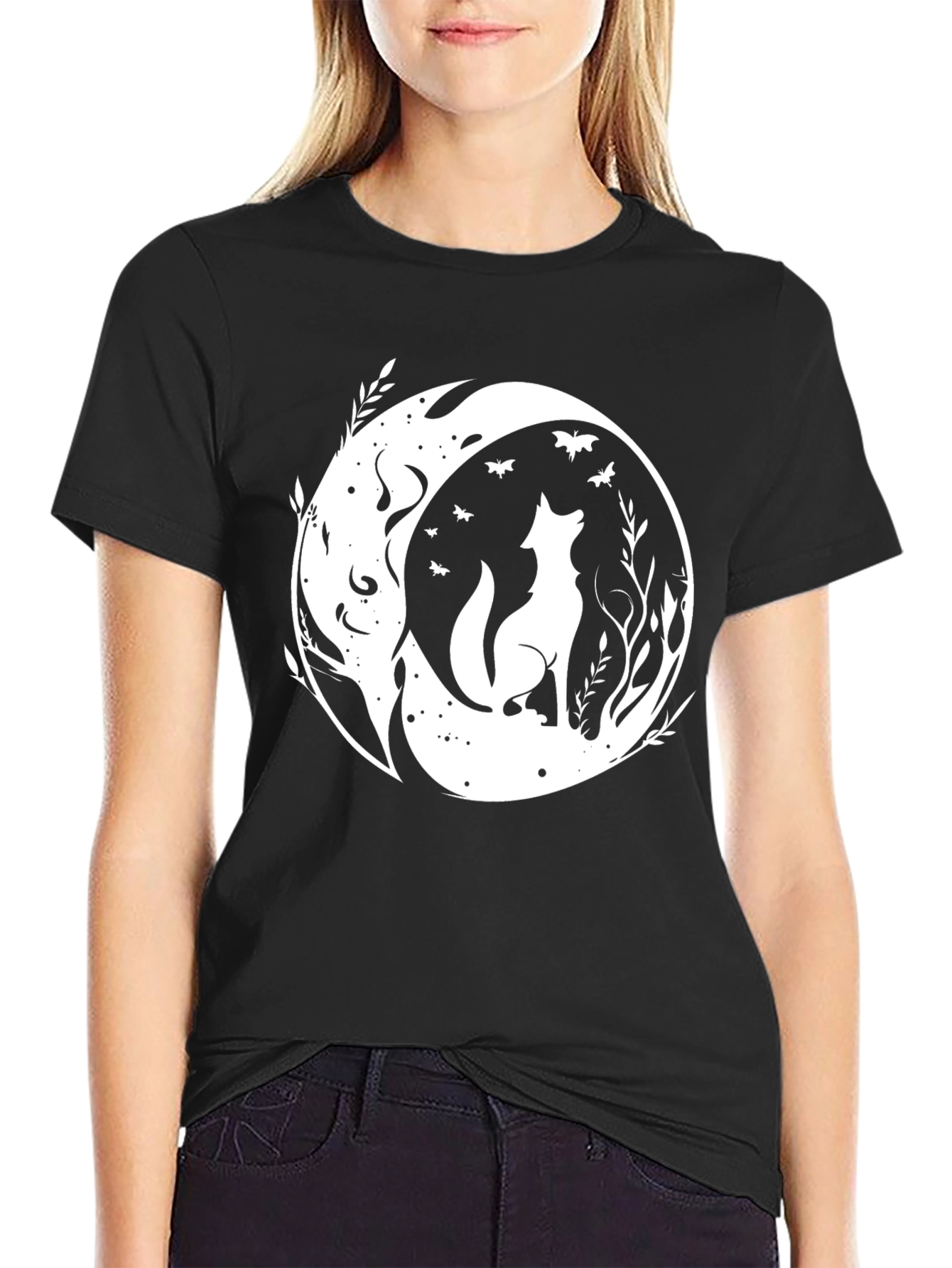 Wolf Moon Graphic Tee - Black Cotton Comfort