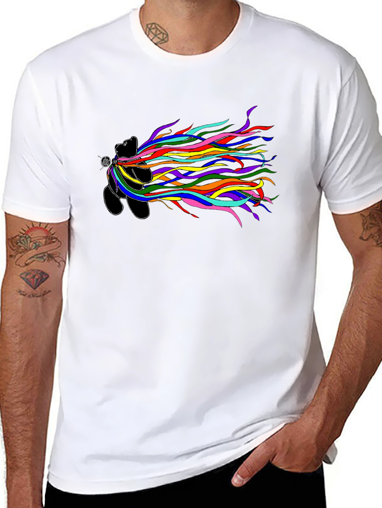 Rainbow Streamer Bear Black Tee