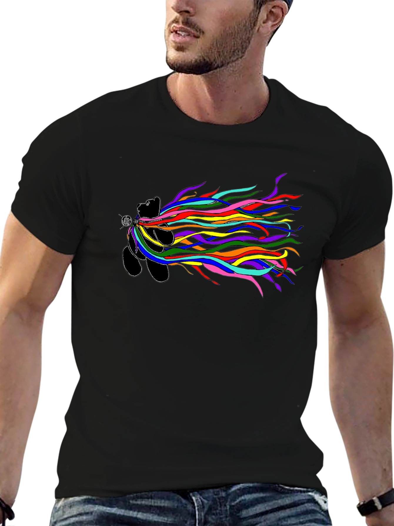 Rainbow Streamer Bear Black Tee