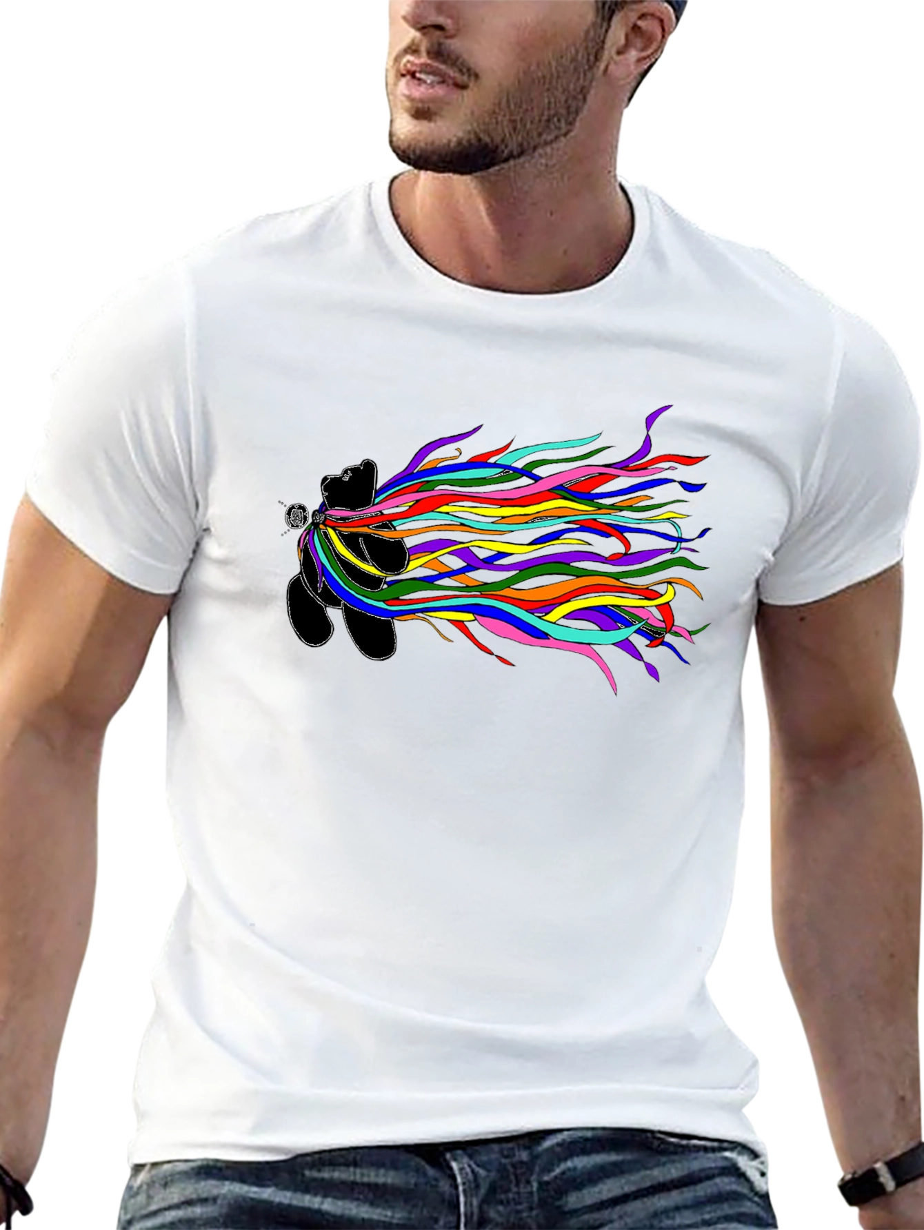 Rainbow Streamer Bear Black Tee