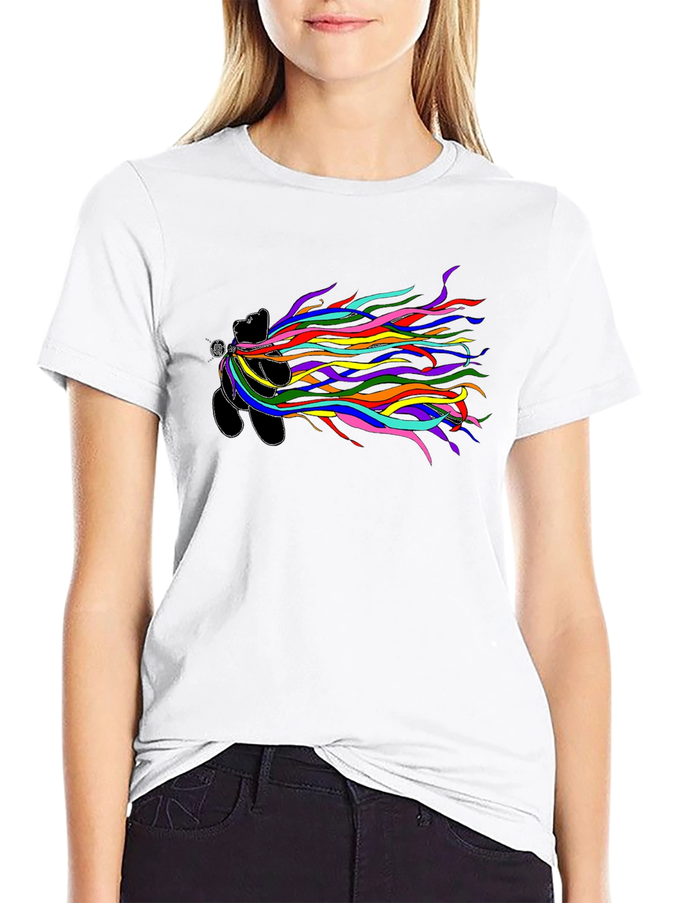 Rainbow Streamer Bear Black Tee