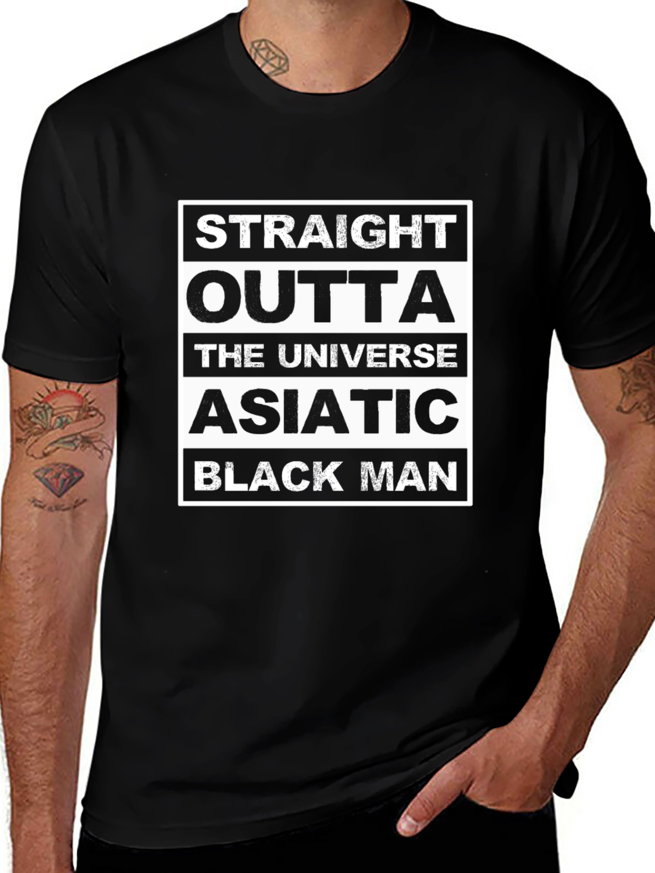 Straight Outta the Universe Asiatic Black Man T-Shirt