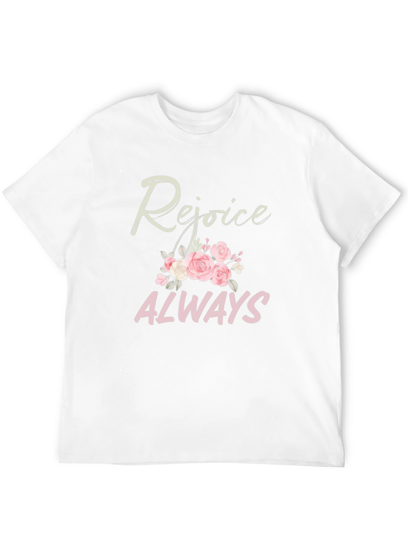 Rejoice Always Black T-Shirt with Floral Design
