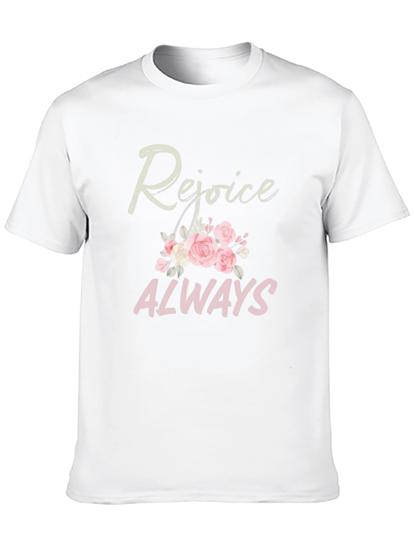 Rejoice Always Black T-Shirt with Floral Design
