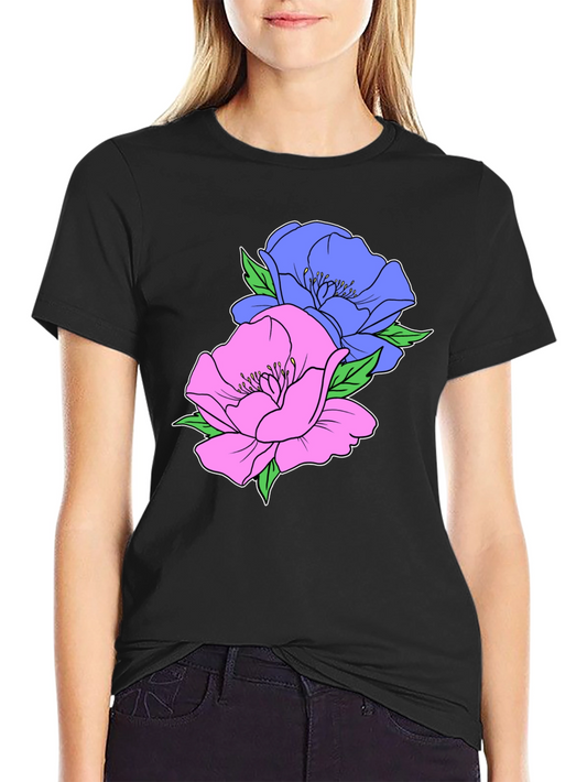 Floral Graphic T-Shirt - Mens Black Cotton Tee