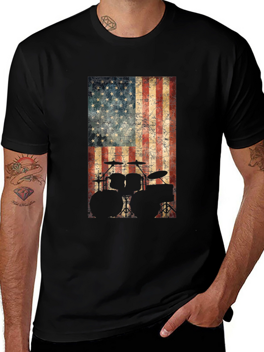 American Flag Drummer T-Shirt - Patriotic Music Tee