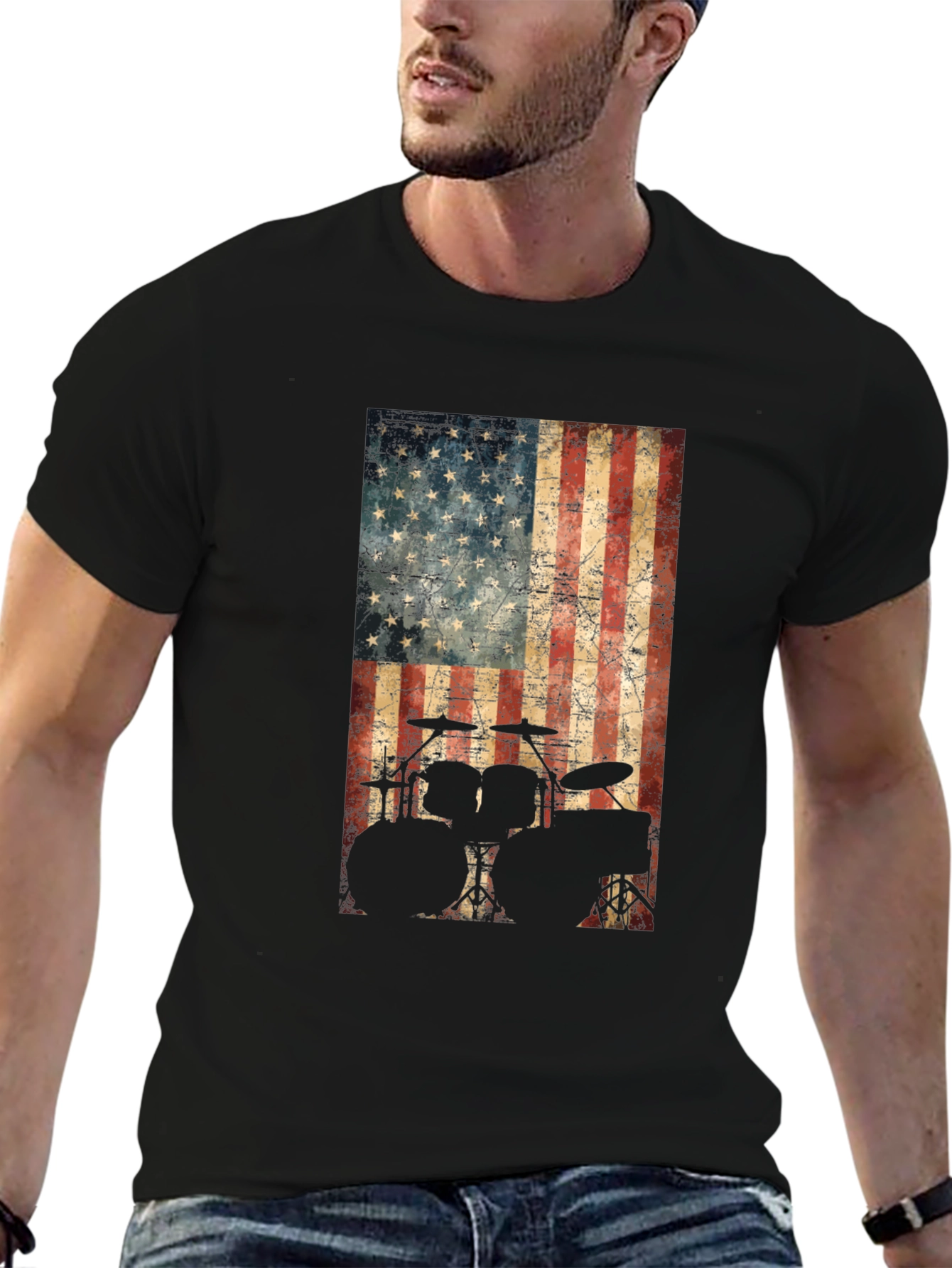 American Flag Drummer T-Shirt - Patriotic Music Tee