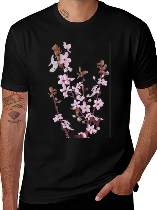 Floral Print Mens Black T-Shirt