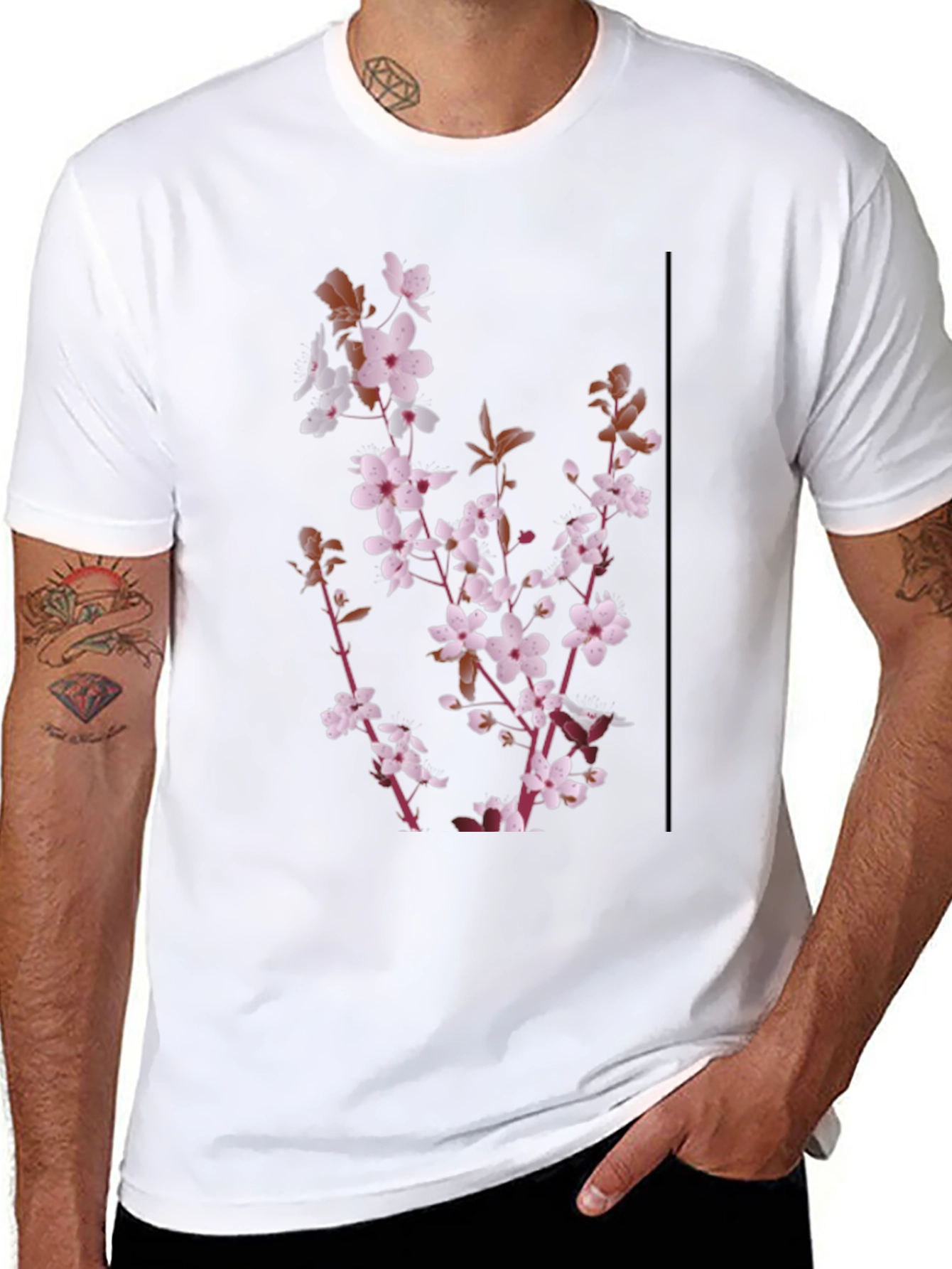 Floral Print Mens Black T-Shirt