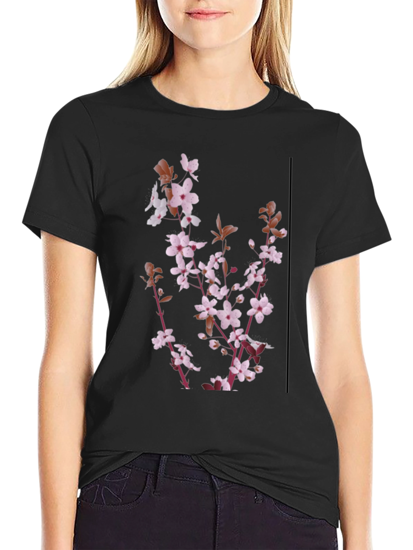 Floral Print Mens Black T-Shirt
