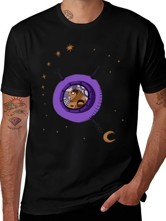 Astronaut in Space Graphic Print Black T-Shirt