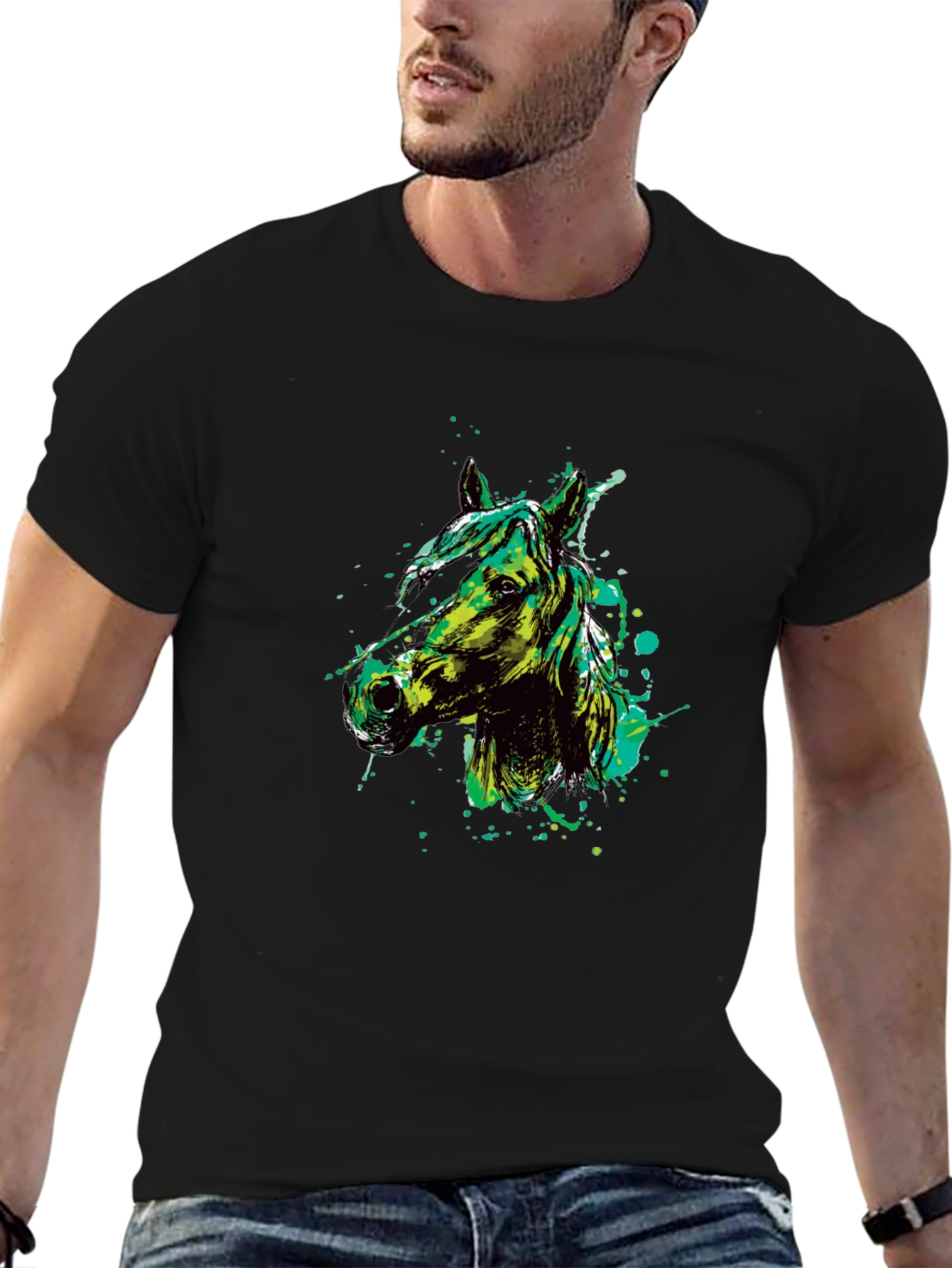 Horse Graphic Print Crew Neck T-Shirt