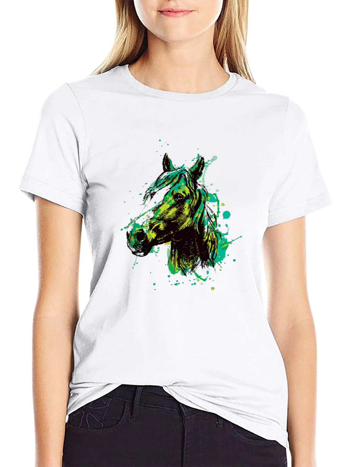Horse Graphic Print Crew Neck T-Shirt