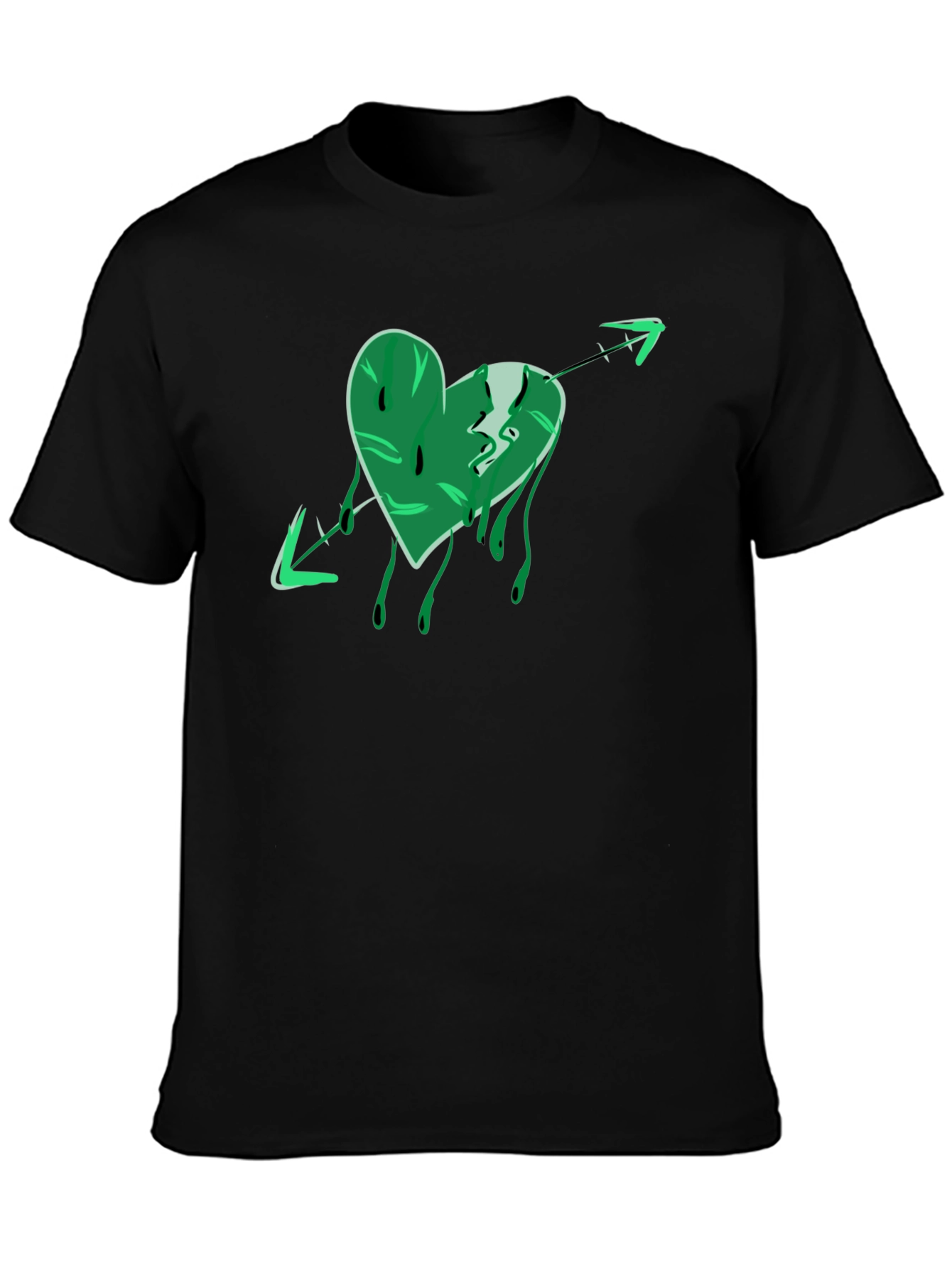 Green Heart Arrow Graphic Black T-Shirt