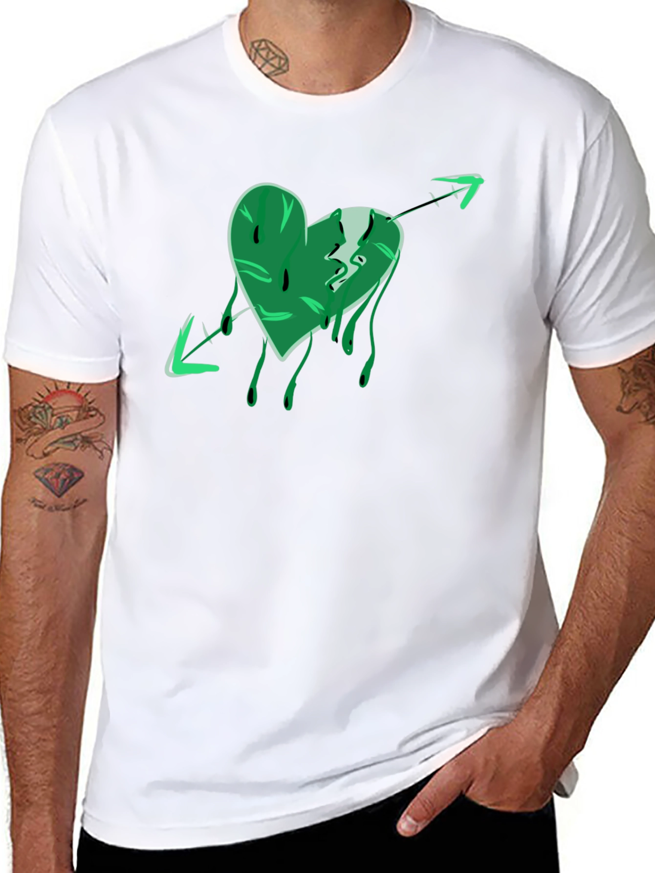 Green Heart Arrow Graphic Black T-Shirt