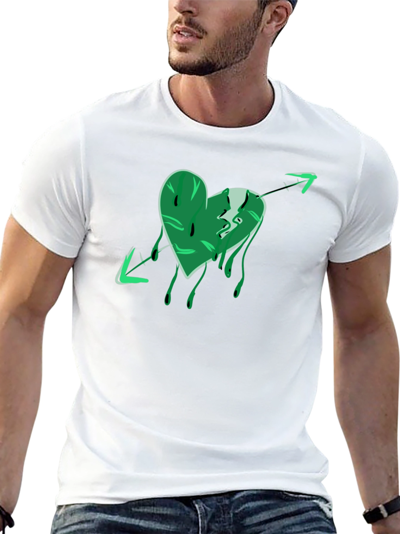 Green Heart Arrow Graphic Black T-Shirt