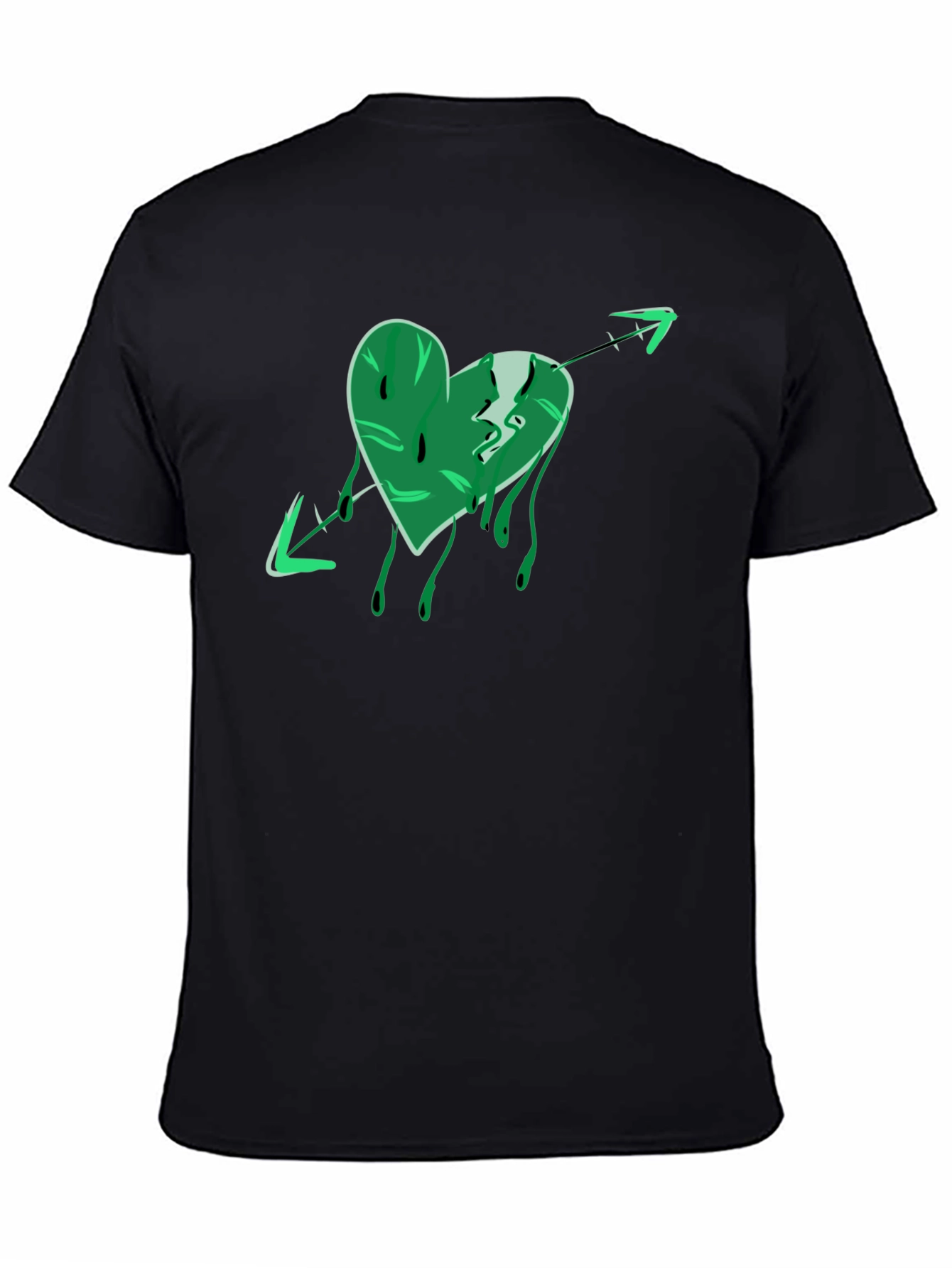 Green Heart Arrow Graphic Black T-Shirt