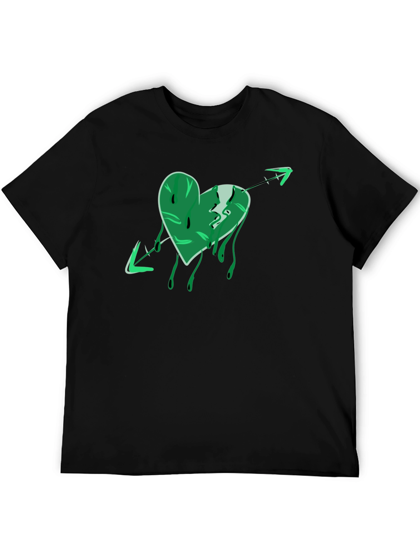 Green Heart Arrow Graphic Black T-Shirt