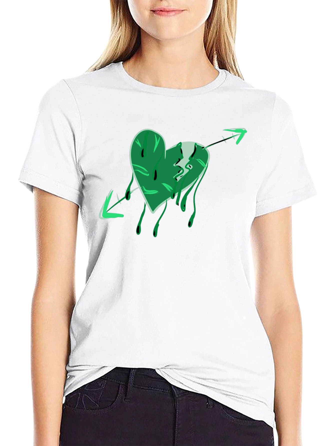 Green Heart Arrow Graphic Black T-Shirt