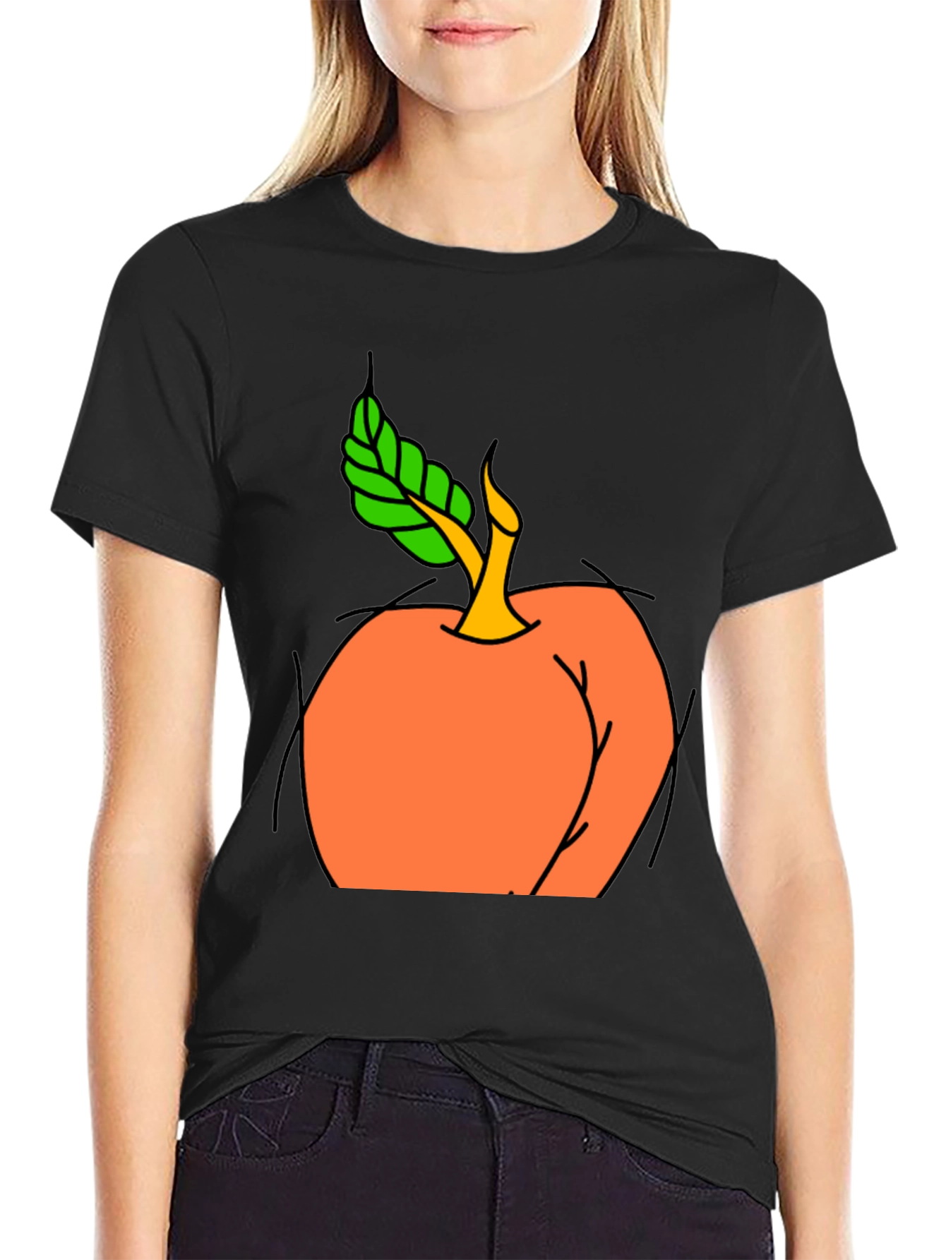 Peach Graphic Black T-Shirt