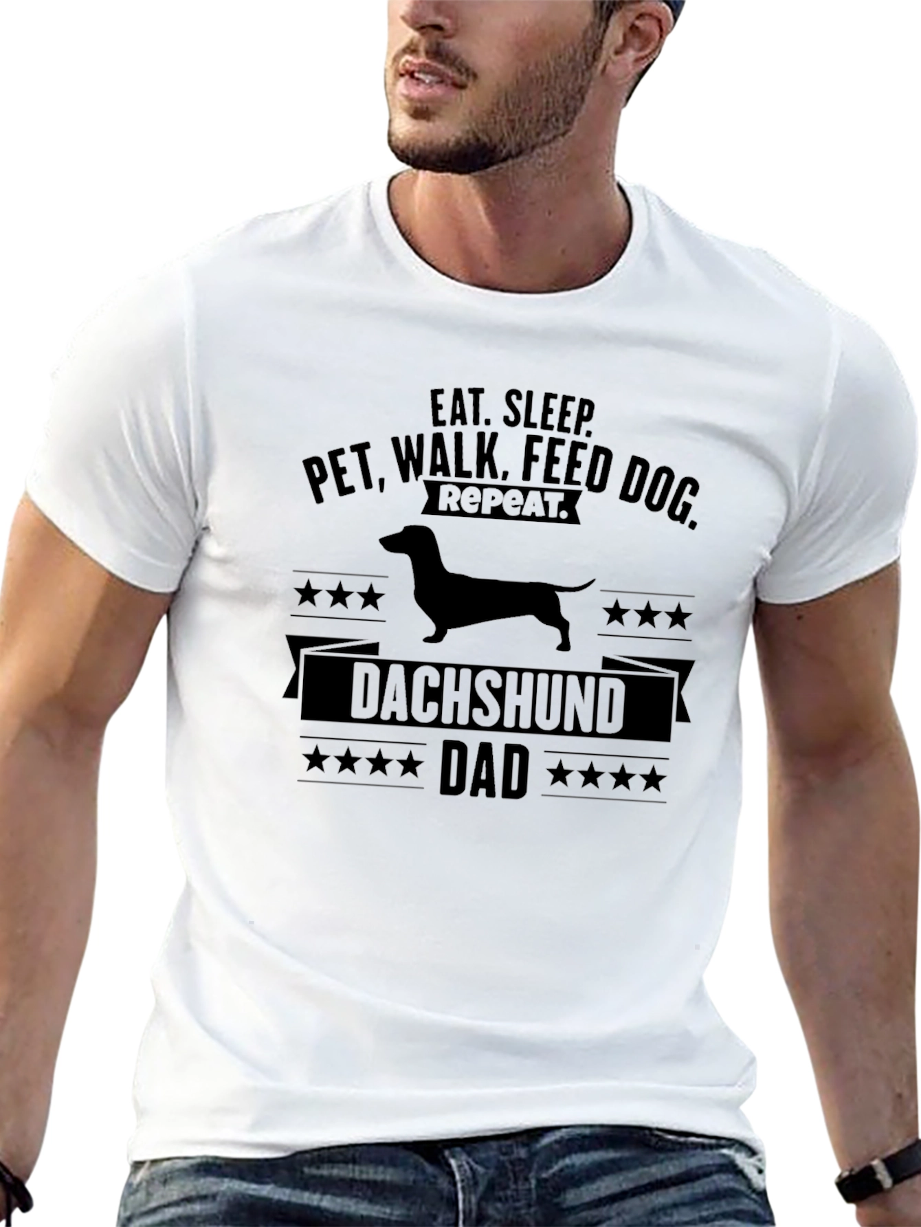 Dachshund Dad T-Shirt - Eat Sleep Walk Repeat!