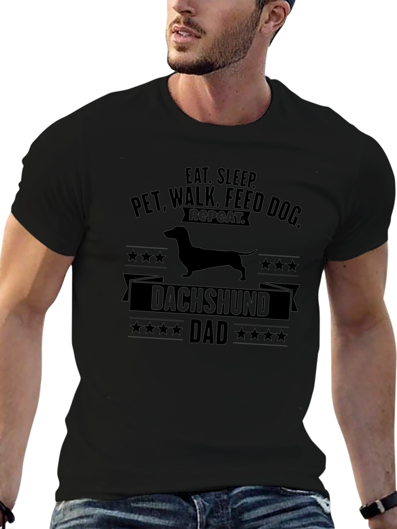 Dachshund Dad T-Shirt - Eat Sleep Walk Repeat!