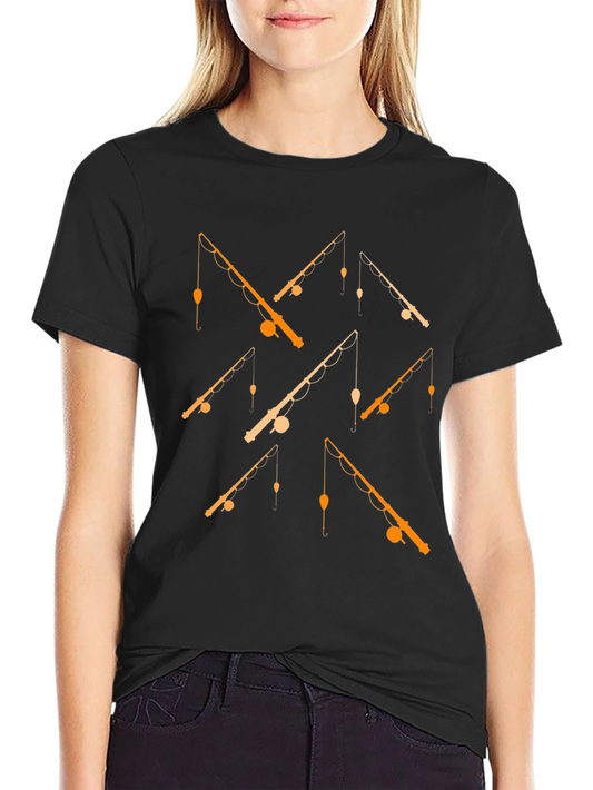 Fishing Rods Pattern Black T-Shirt
