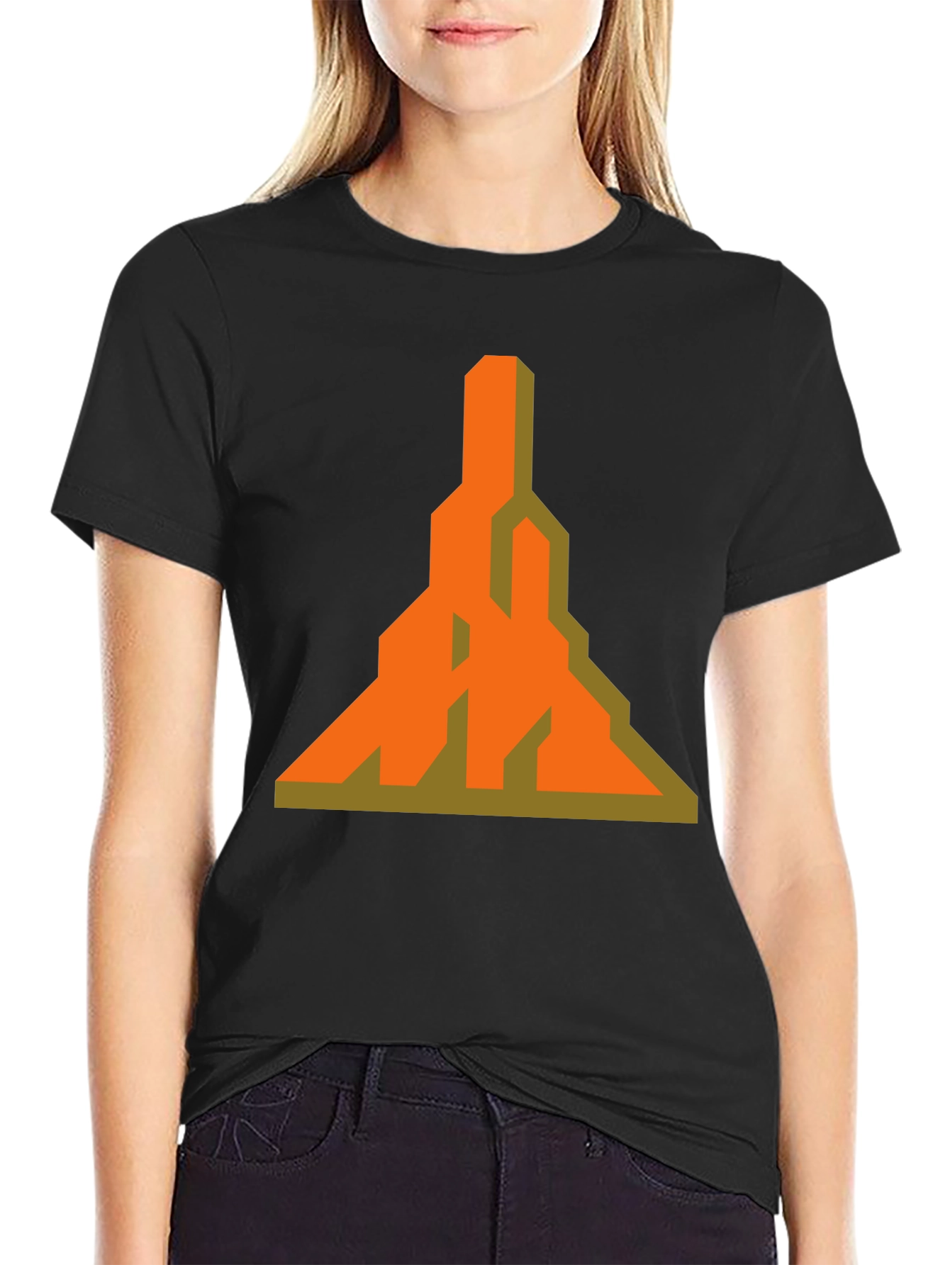 Geometric Graphic Tee - Unique Orange Design