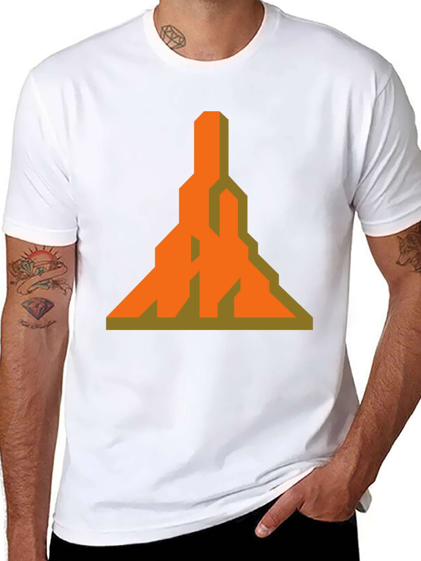 Geometric Graphic Tee - Unique Orange Design
