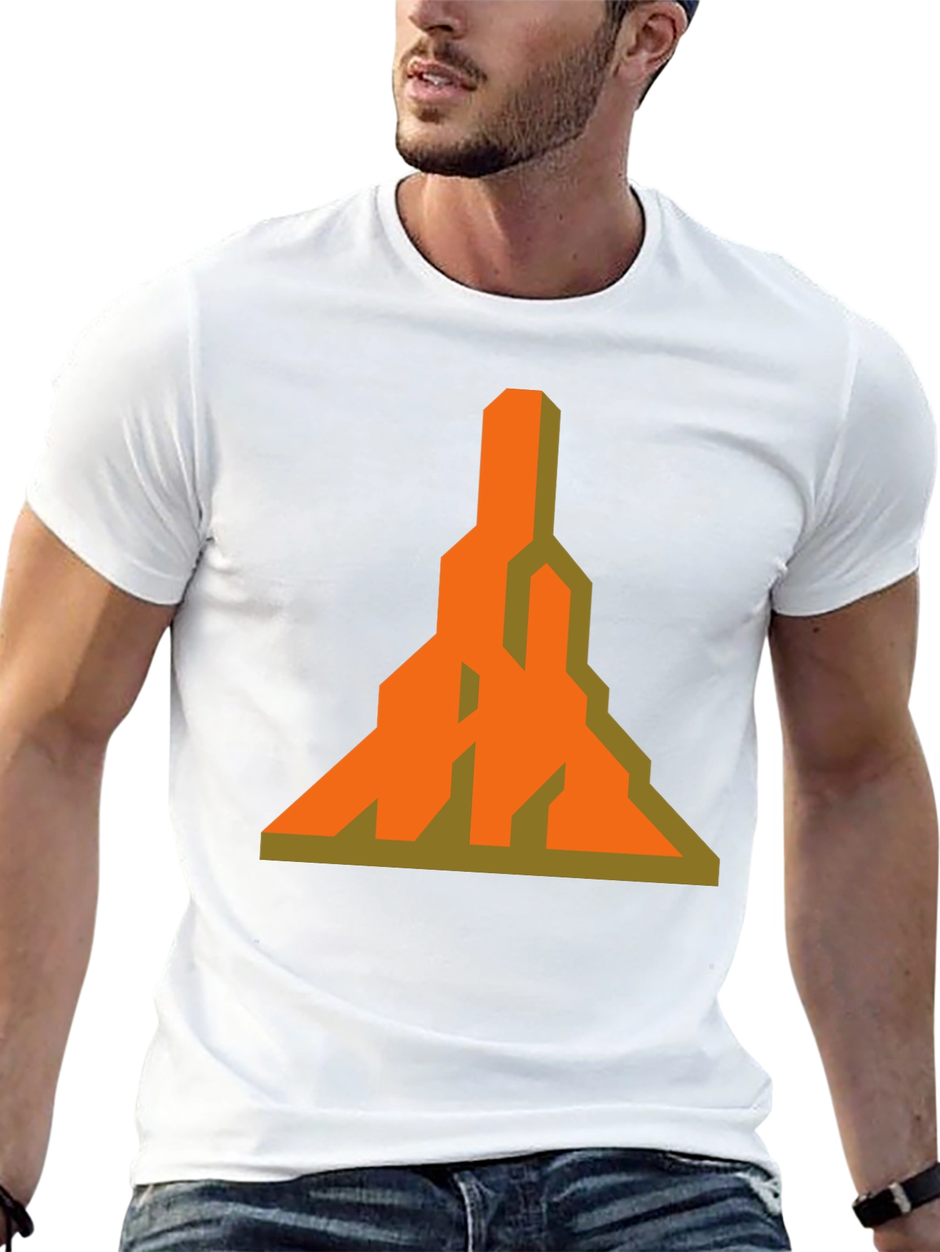 Geometric Graphic Tee - Unique Orange Design