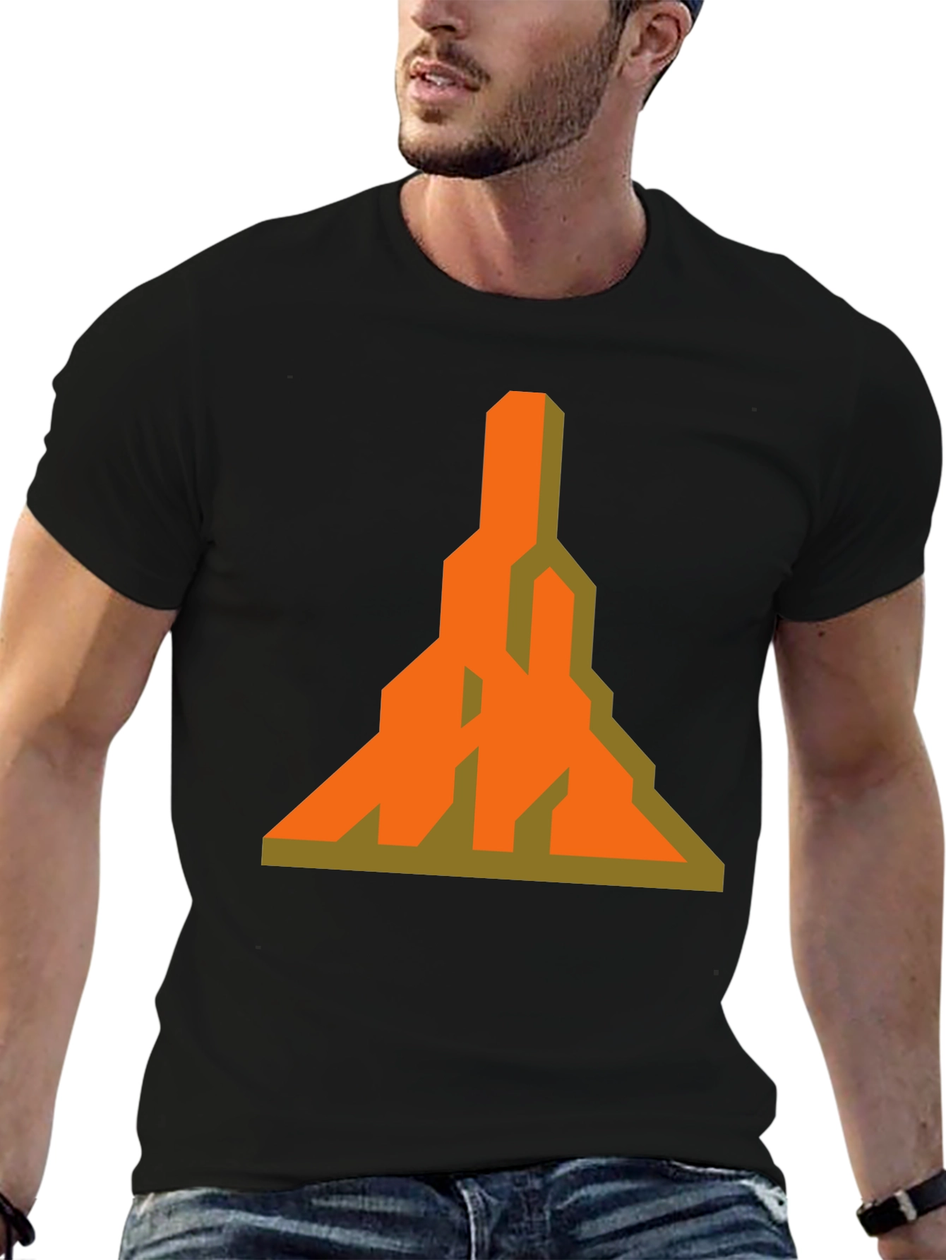 Geometric Graphic Tee - Unique Orange Design
