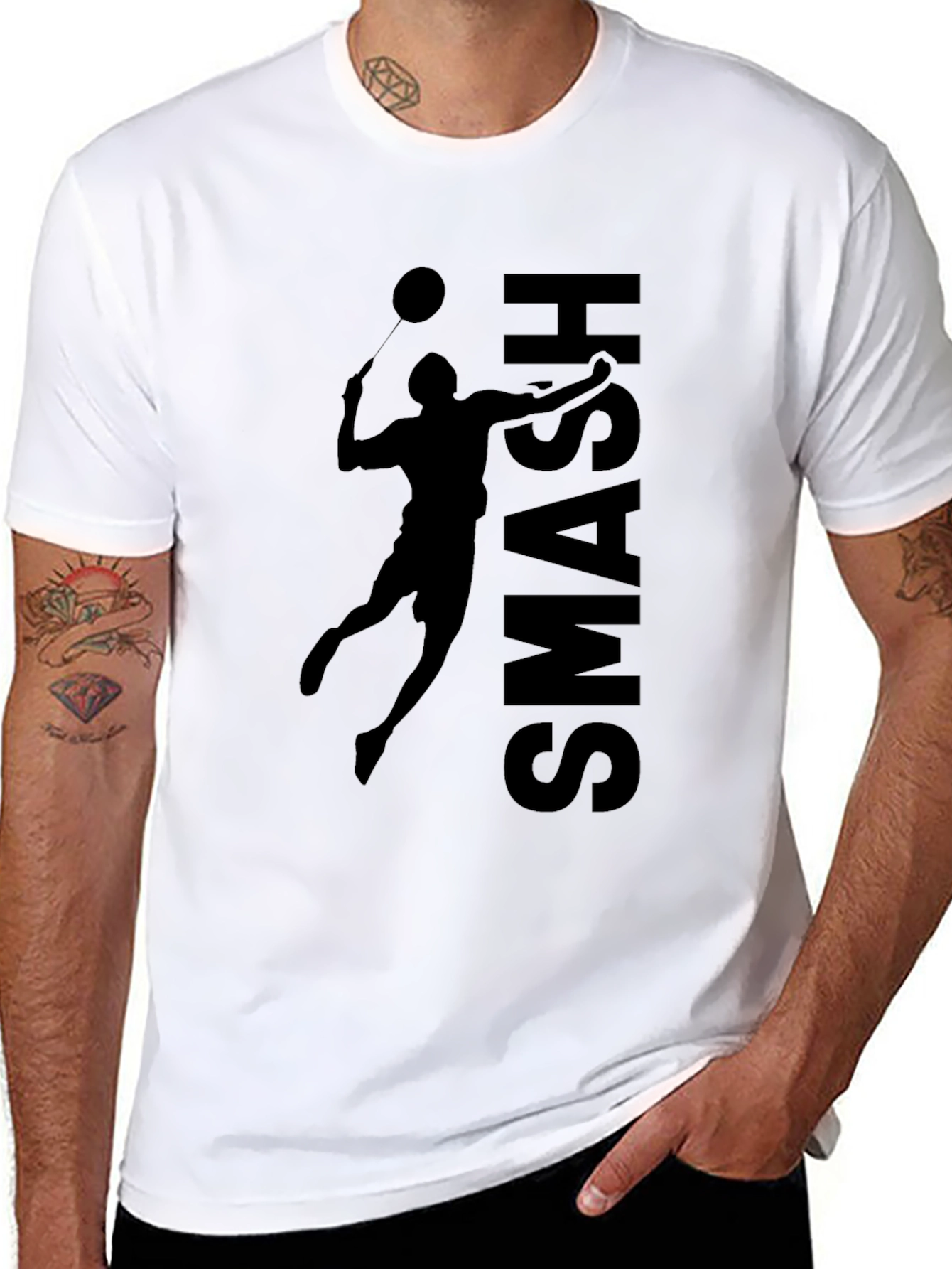 Smash Badminton Graphic T-Shirt - Black
