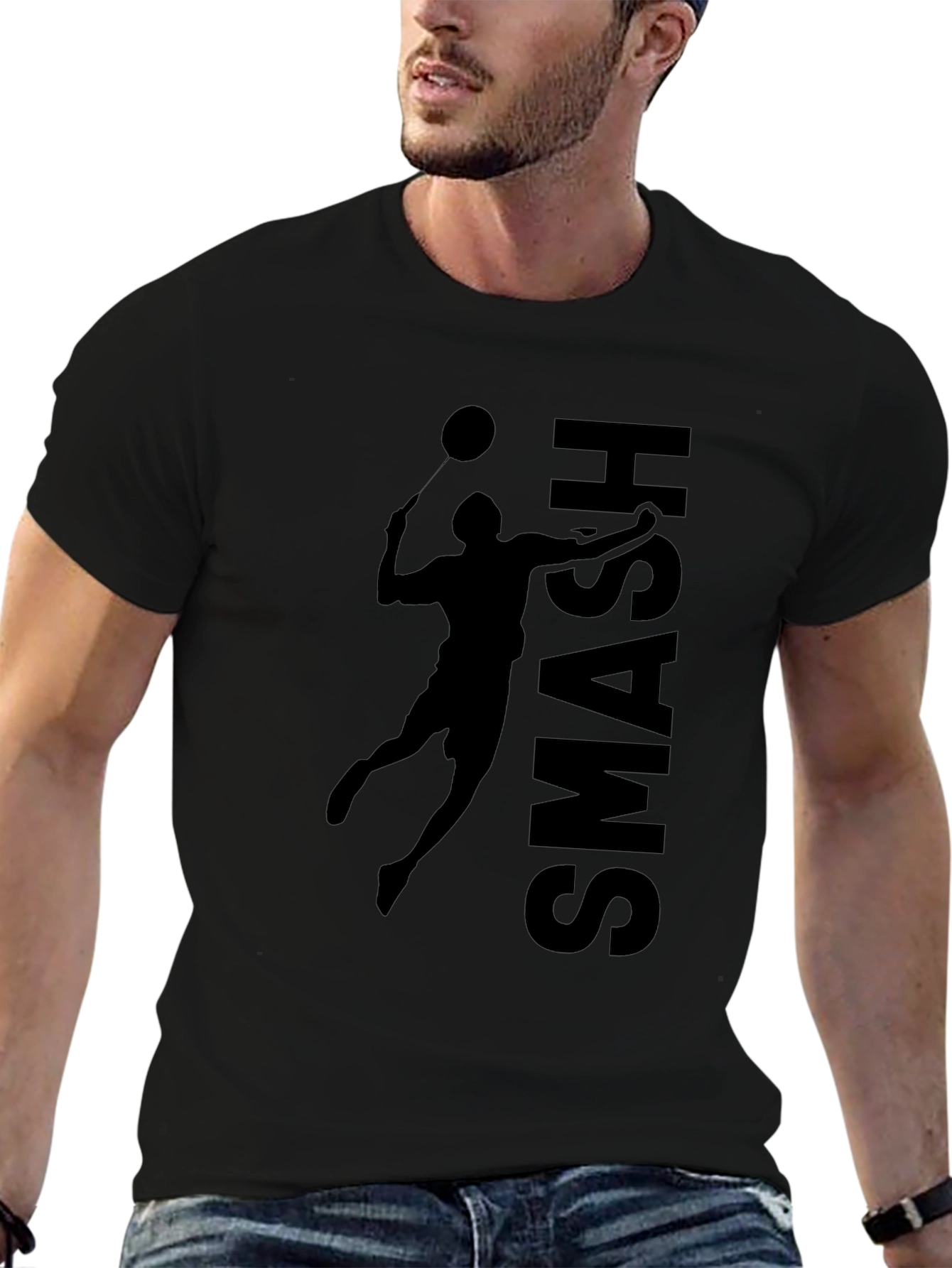 Smash Badminton Graphic T-Shirt - Black