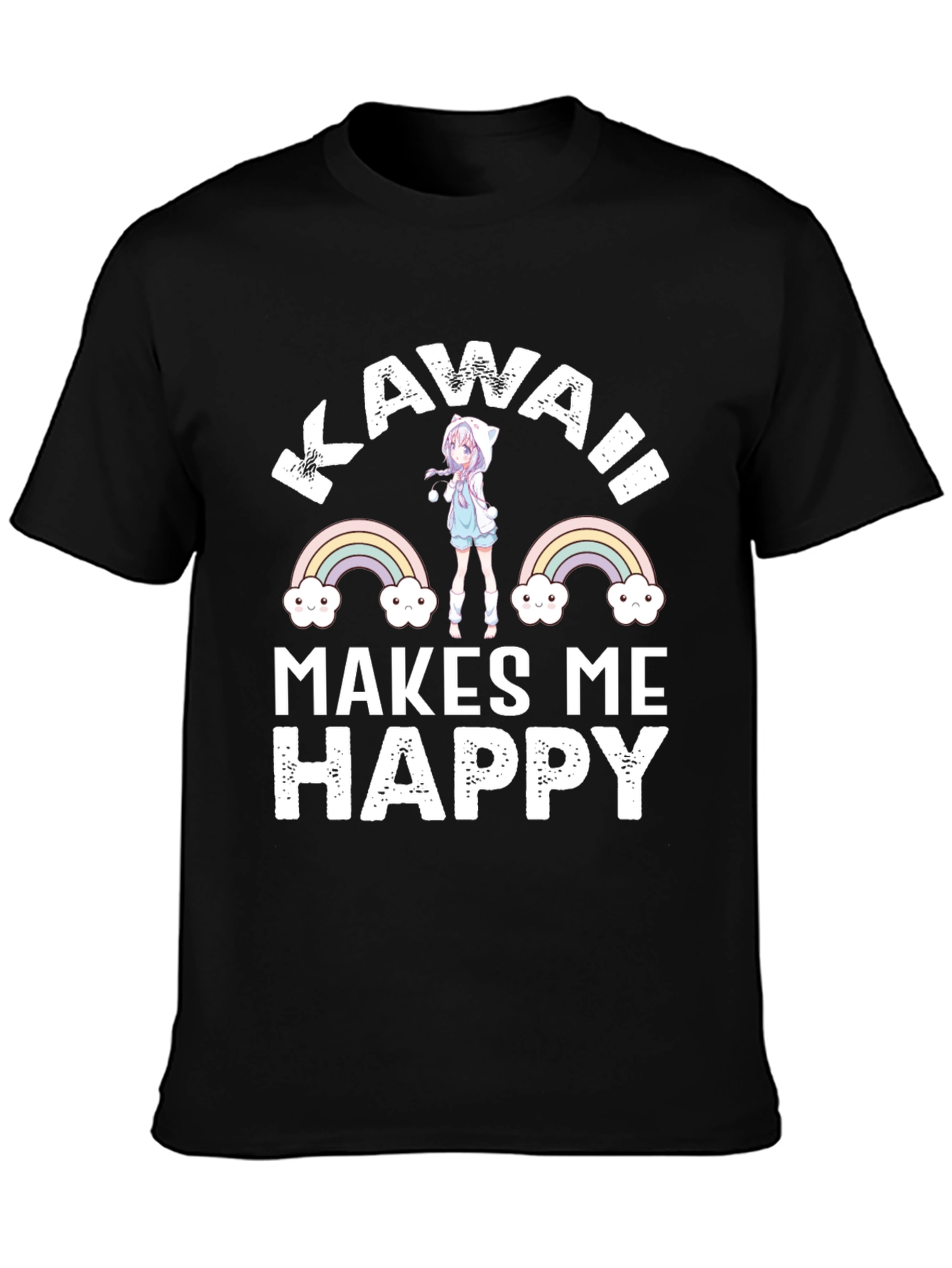 Kawaii Makes Me Happy Black T-Shirt