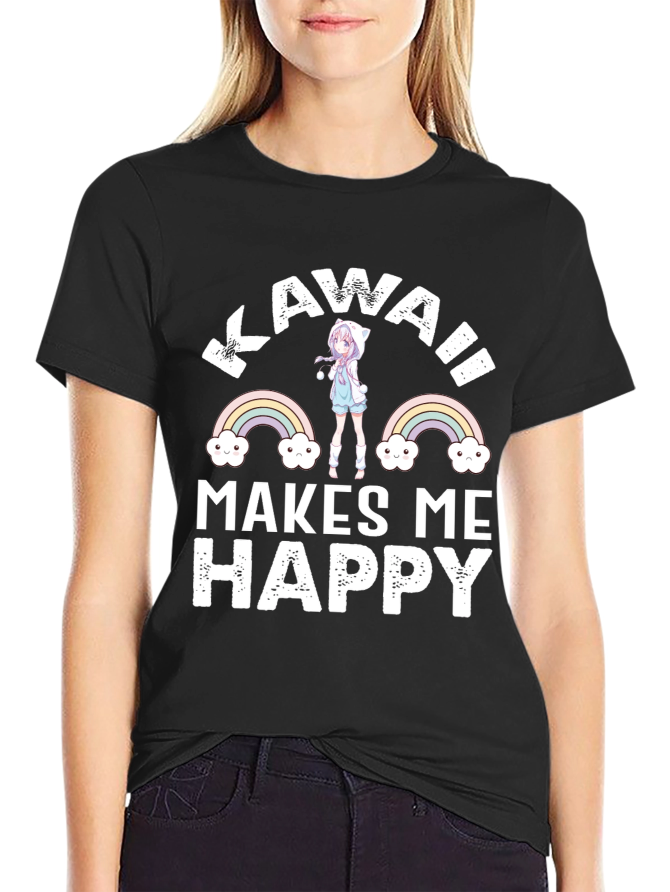 Kawaii Makes Me Happy Black T-Shirt