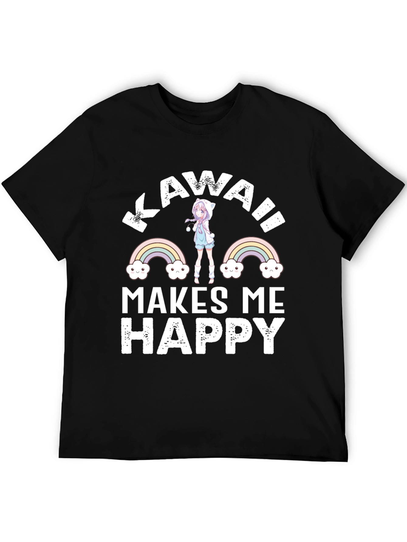 Kawaii Makes Me Happy Black T-Shirt
