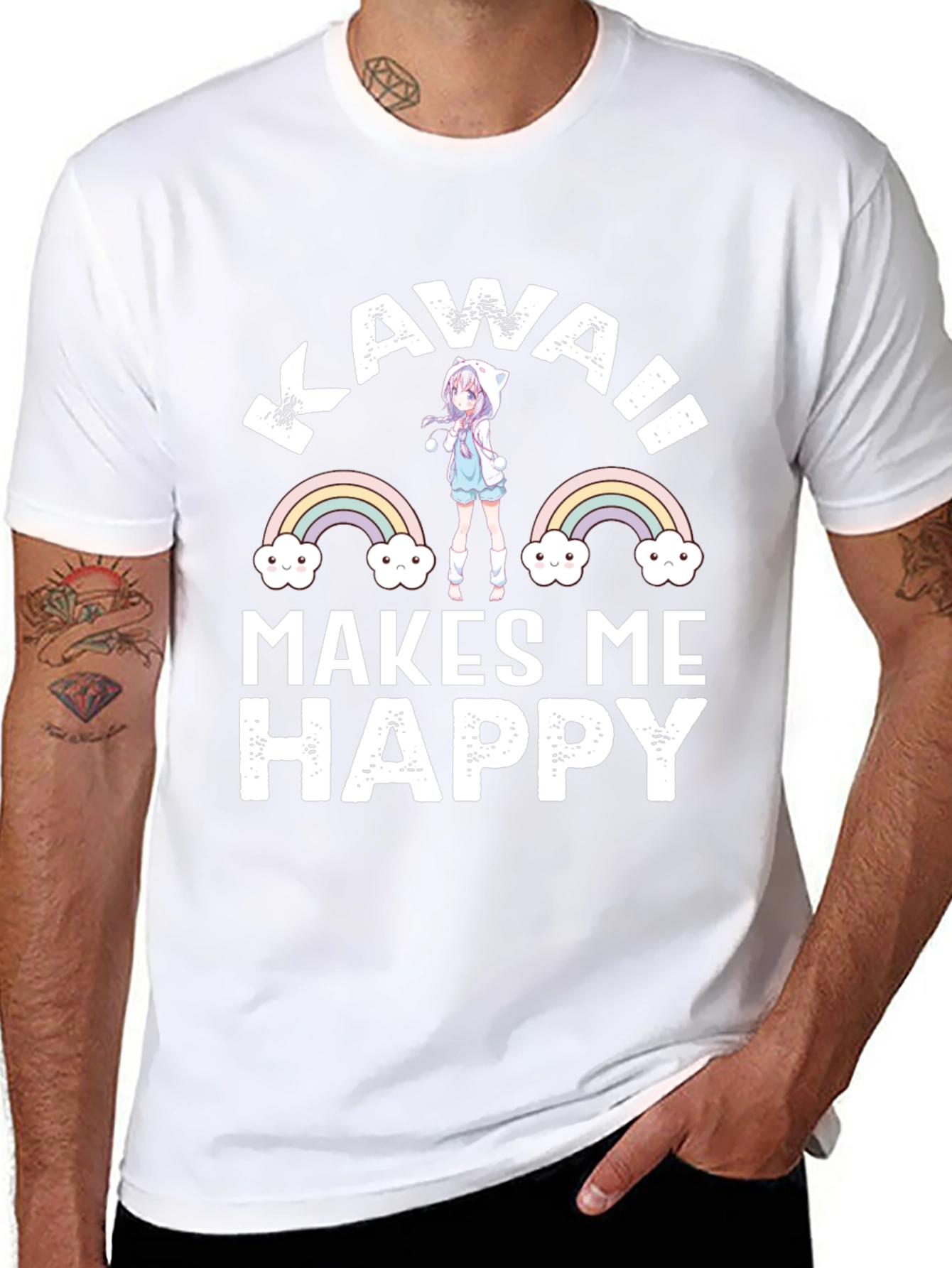 Kawaii Makes Me Happy Black T-Shirt