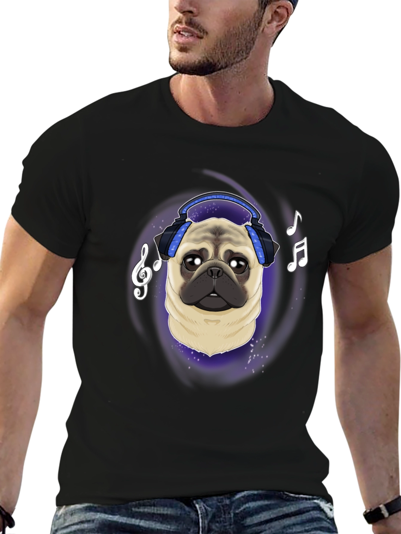 Pug DJ Black T-Shirt Music Lover Tee