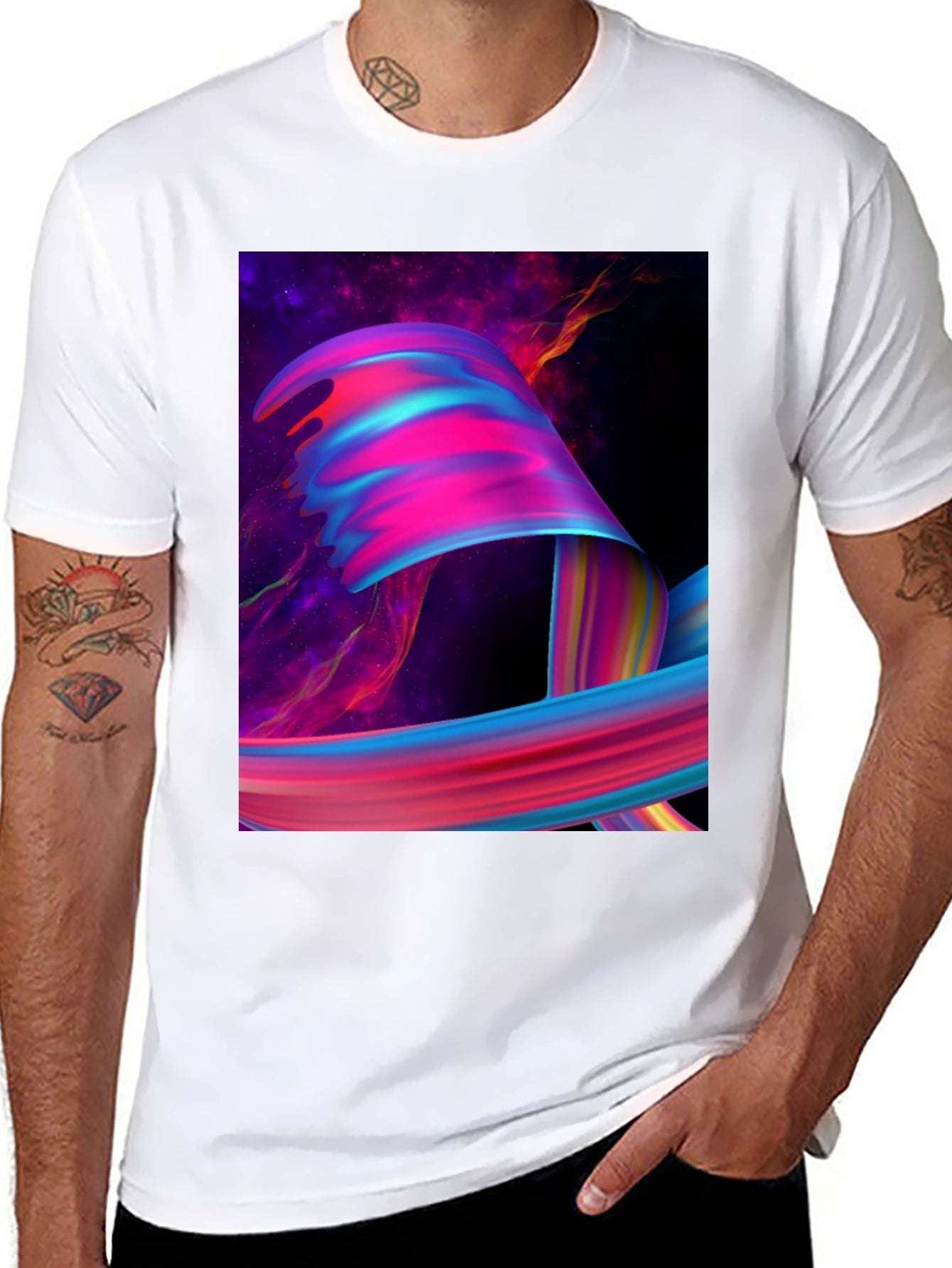 Abstract Galaxy Swirl Graphic Tee - Black