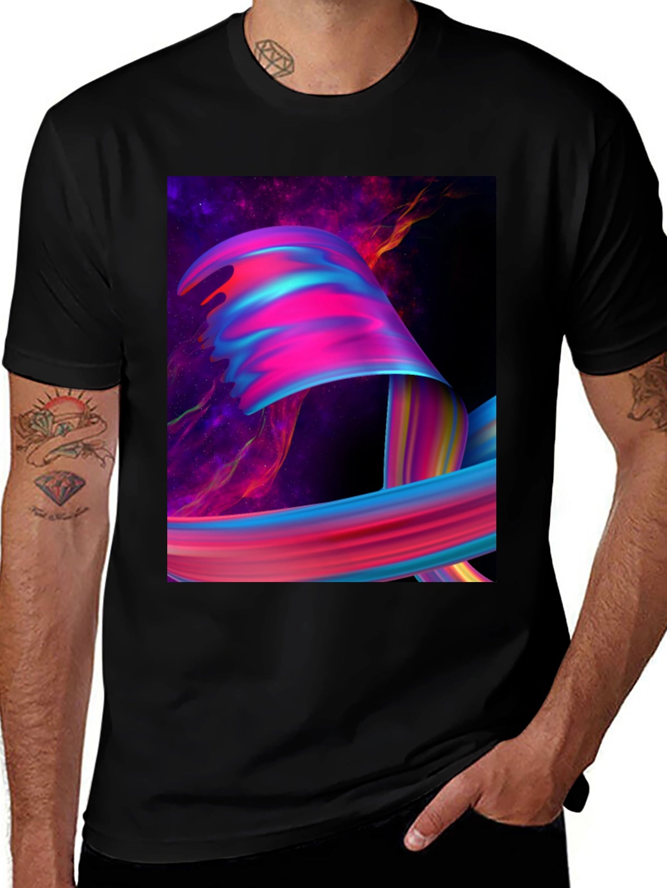 Abstract Galaxy Swirl Graphic Tee - Black